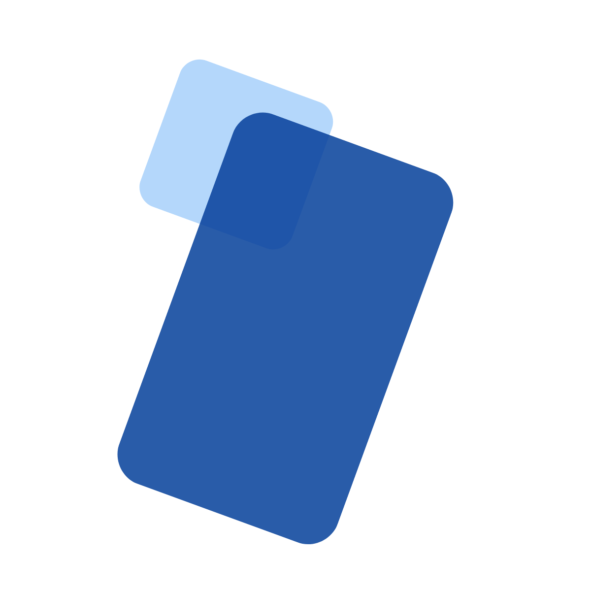 Two overlapping rounded rectangles, one dark blue and one light blue, on a white background
