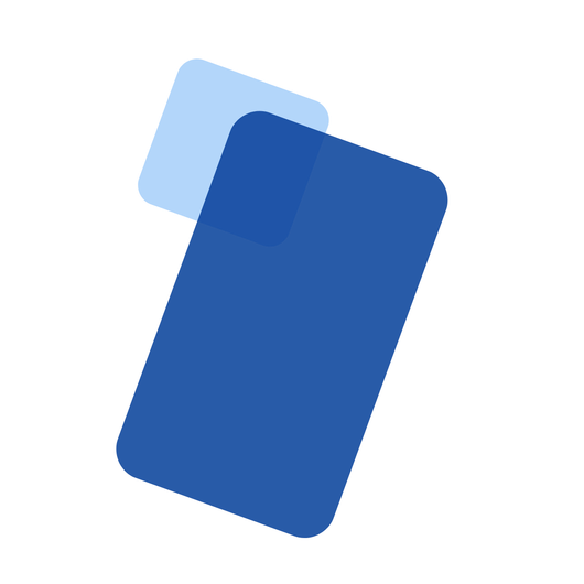 Abstract logo of two overlapping rounded rectangles, light blue and dark blue, on a white background