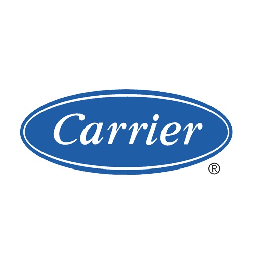Carrier logo in white script on a blue oval background with a registered trademark symbol