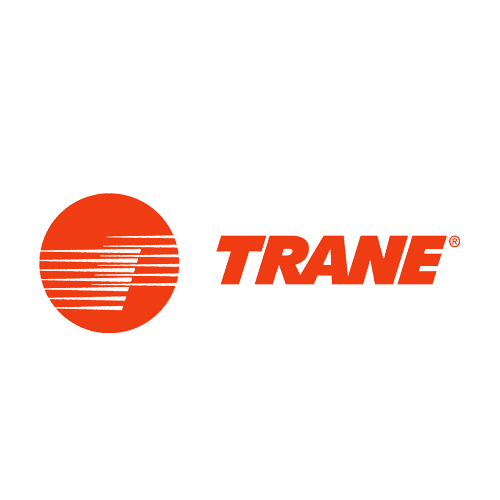 Trane logo in red with a circular striped icon and italic wordmark on a white background