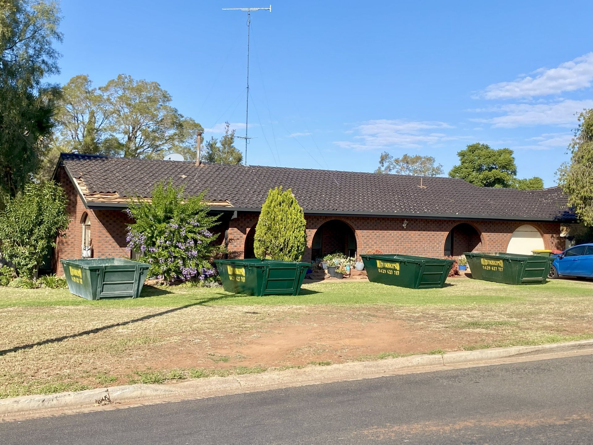 Multiple MIA Quikskips bins for house renovation – residential waste bins Griffith NSW