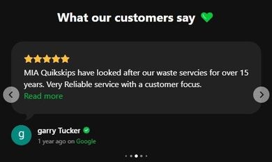 5 star Google review for skip bin hire in Griffith NSW – MIA Quikskips
