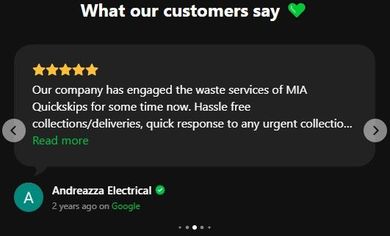 5 star Google review for skip bin hire in Griffith NSW – MIA Quikskips