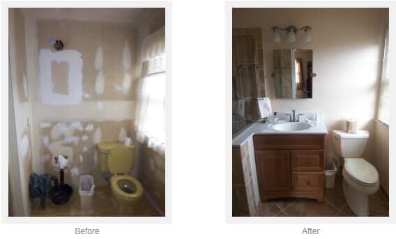 General Contractor — Bathroom Before & After with Sink in Virginia Beach, VA