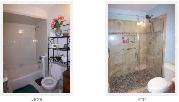 Home Contractor — Bathroom Before & After with Shower in Virginia Beach, VA