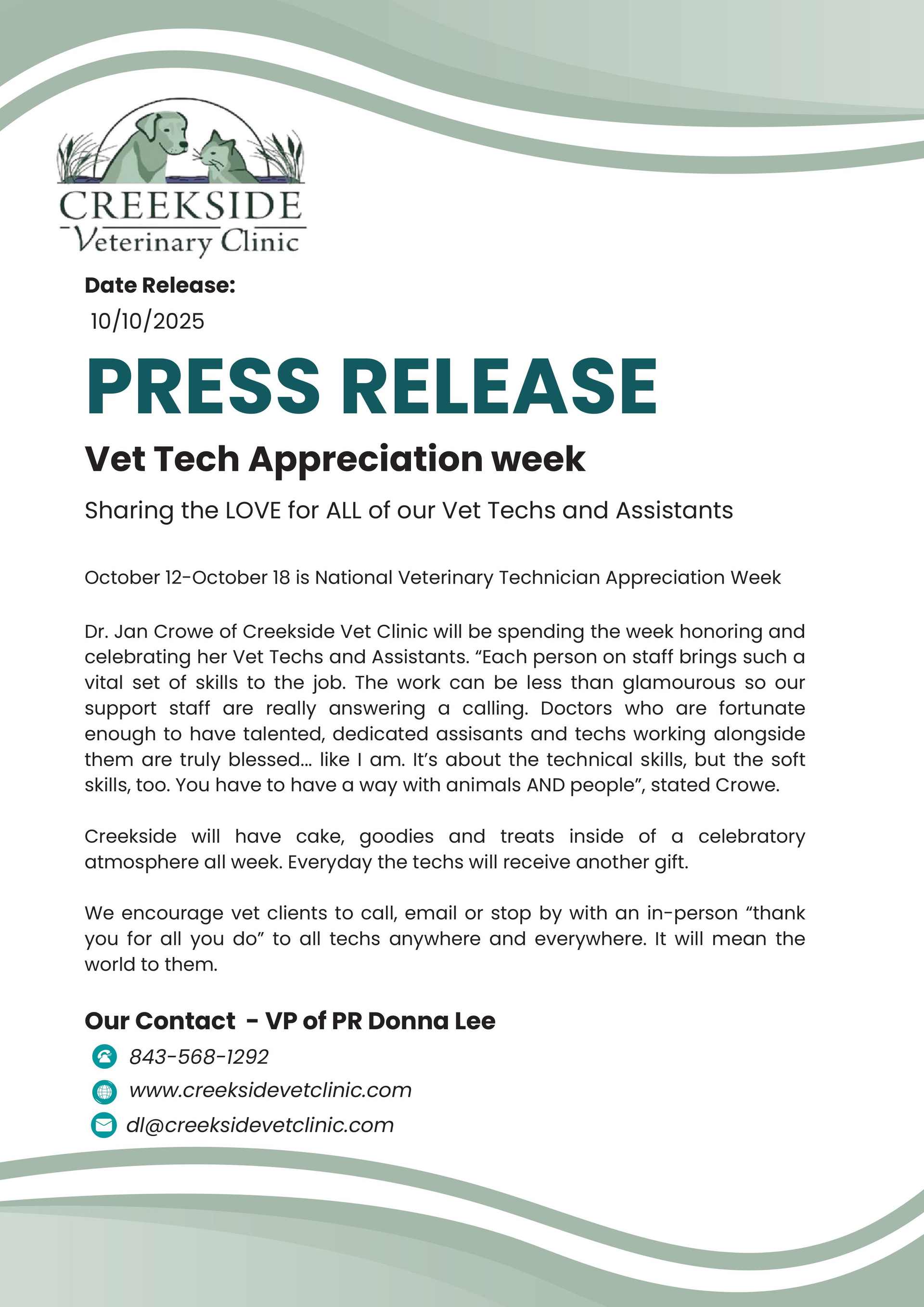 Vet Tech Appreciation Week Press Release