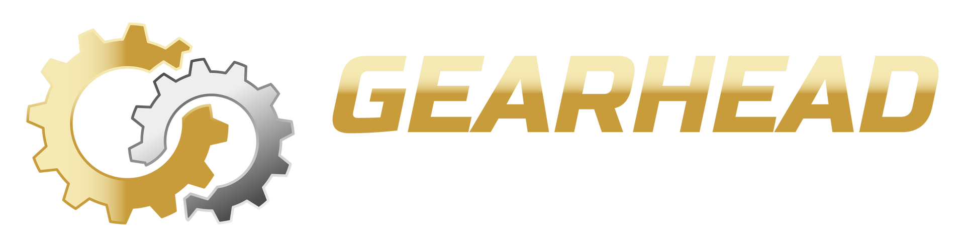 Logo with a gold and silver gear design and the word GEARHEAD in gold.