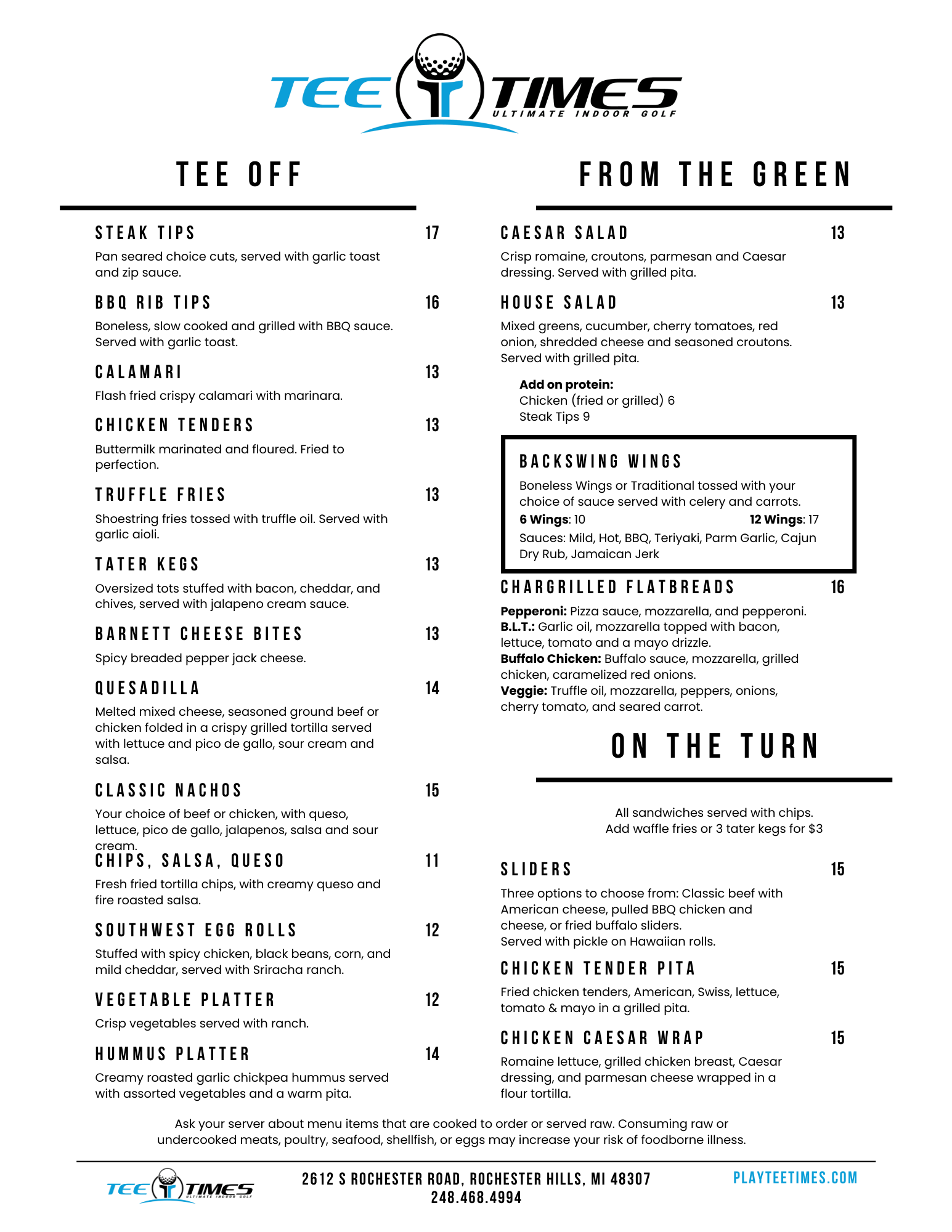 Food + Drinks at Tee Times