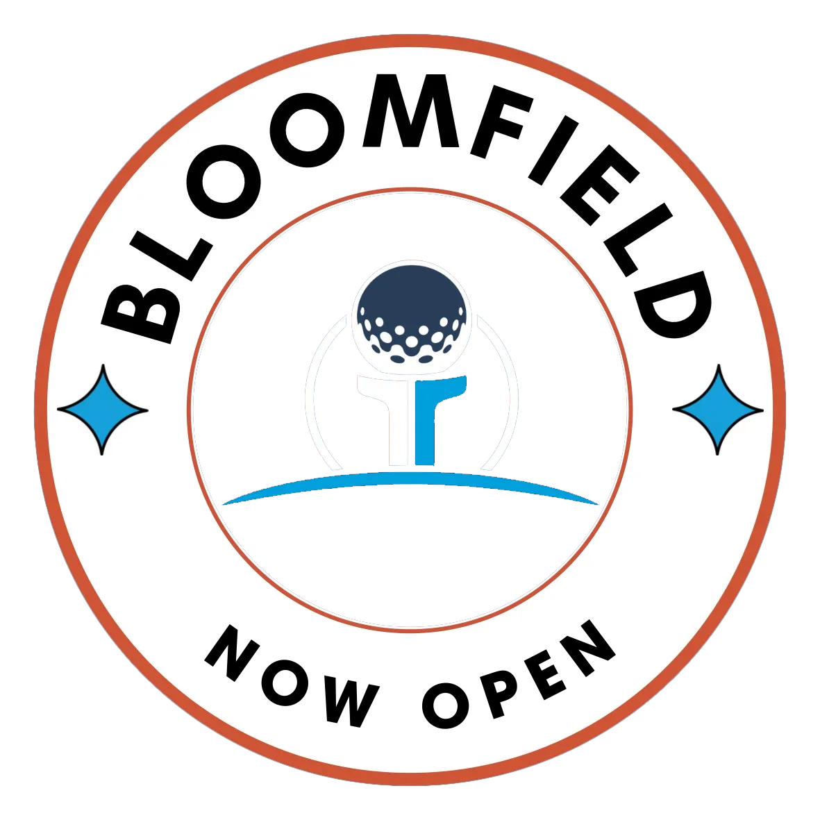 A logo for a golf course that is opening soon