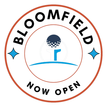 A logo for a golf course that is opening soon