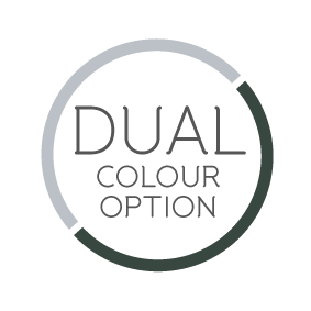 A logo that says dual colour option in a circle