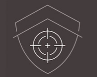 A shield with a crosshair on it on a black background.