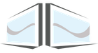 A drawing of two windows with a wave in the middle.