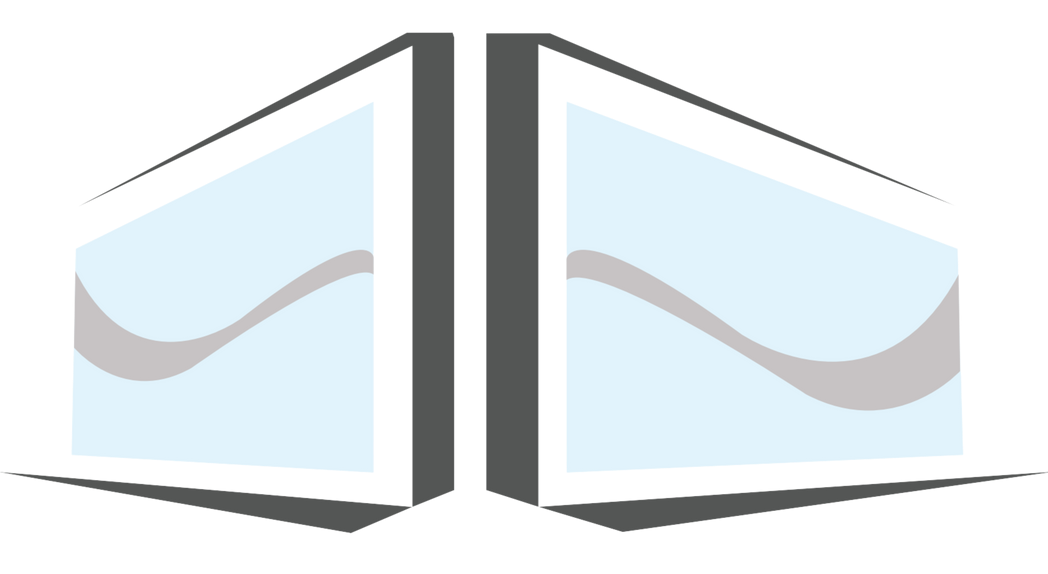 A drawing of two windows with a wave in the middle.
