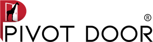 The logo for pivot door is a red and black logo on a white background.