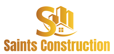 Gold logo of "Saints Construction" with buildings and the letter "S".