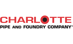 The logo for charlotte pipe and foundry company is red and black.