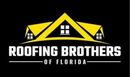 Logo for Roofing Brothers of Florida, featuring yellow roof shapes and text on black background.