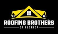 Logo for Roofing Brothers of Florida, featuring yellow roof shapes and text on black background.