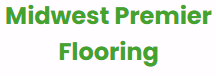 The logo for midwest premier flooring is green and white.