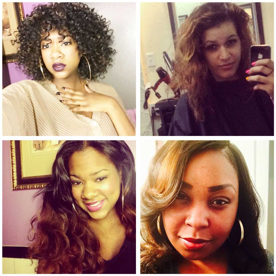 A collage of four pictures of a woman taking a selfie