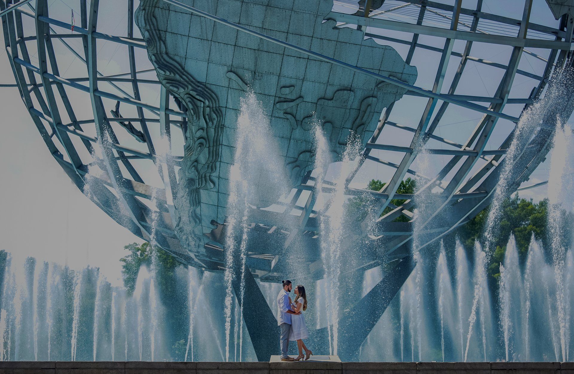 Flushing Meadows Park Globe Waterfall Engagement Photos | Engagement Shoot | Queens NYC Engagement Photographer | Outdoor Couples Shoot