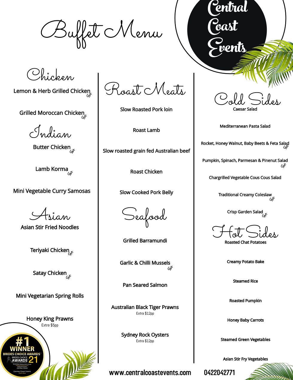 Buffet Menu ― Central Coast Events in Berkeley Vale, NSW