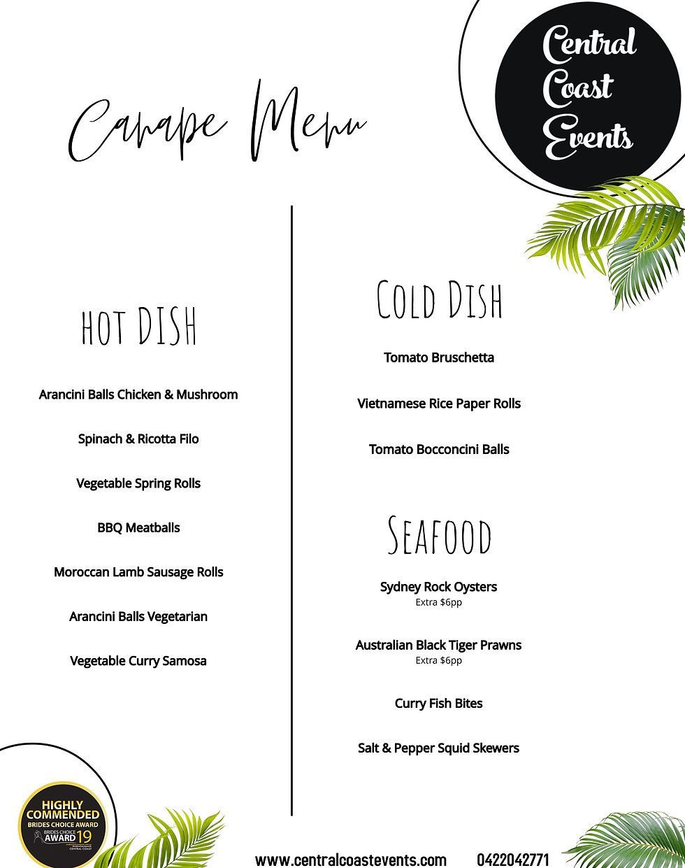 Canape Menu ― Central Coast Events in Berkeley Vale, NSW