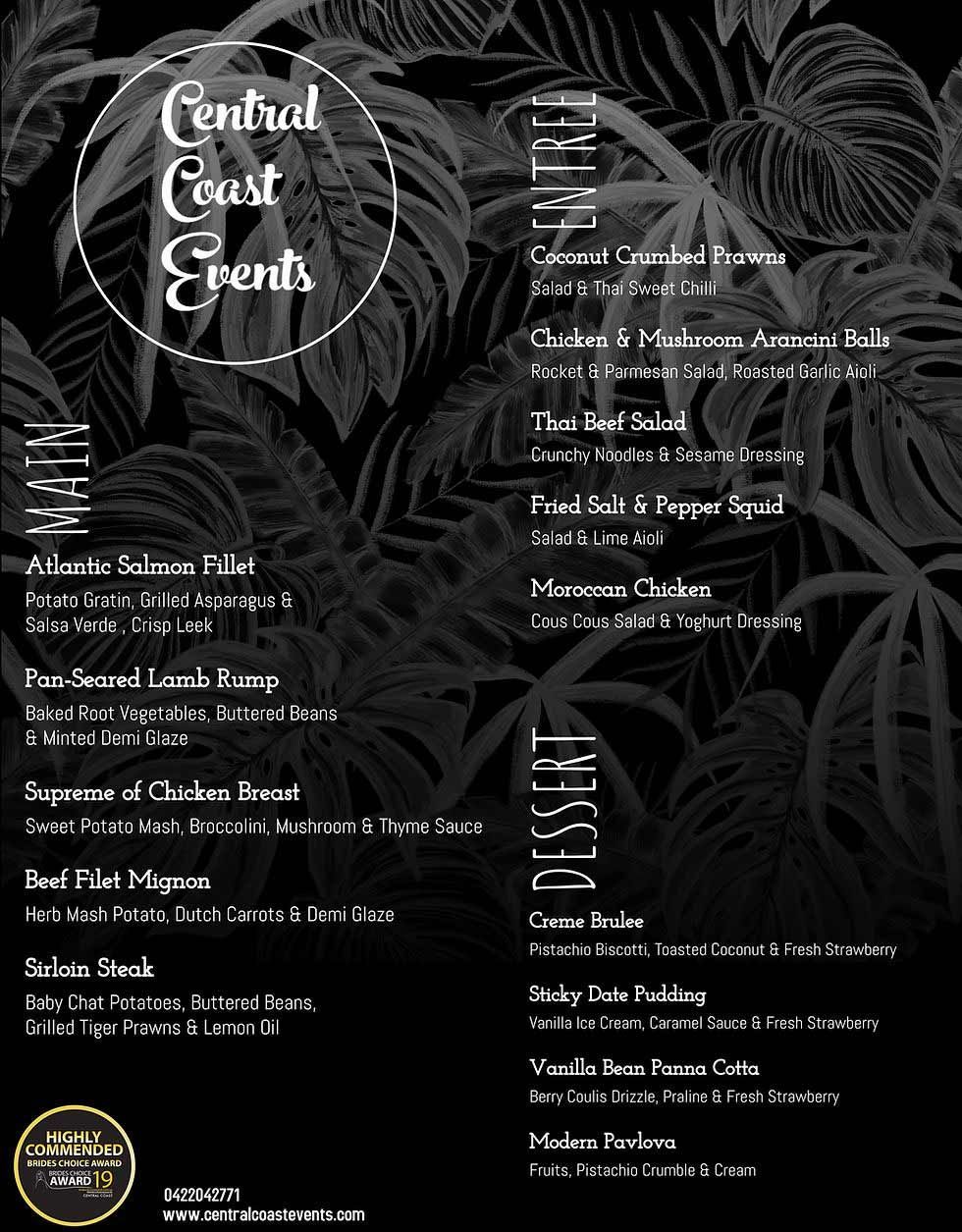 Formal Menu ― Central Coast Events in Berkeley Vale, NSW