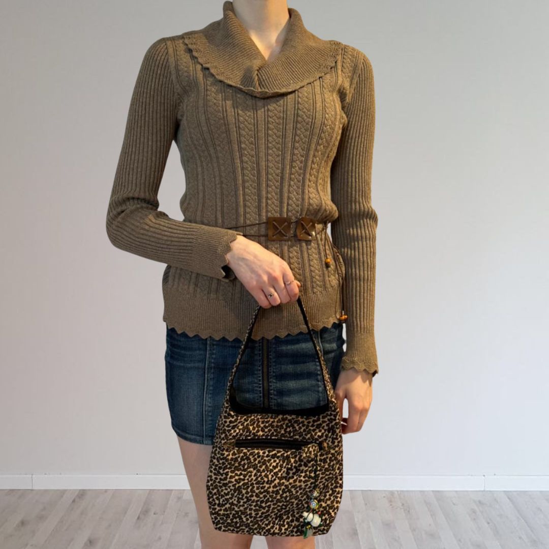 brown ribbed cowl neck brown sweater