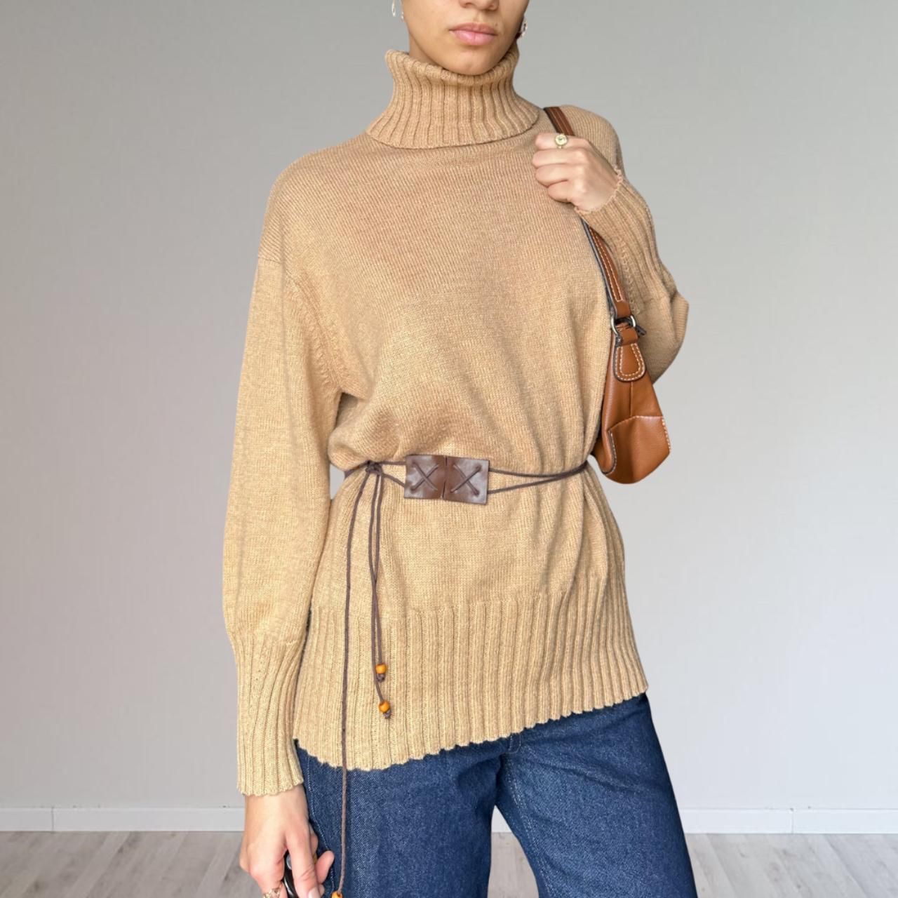 light brown turtleneck sweater