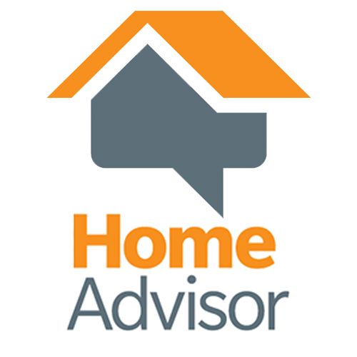 A logo for a home advisor with a house and a speech bubble