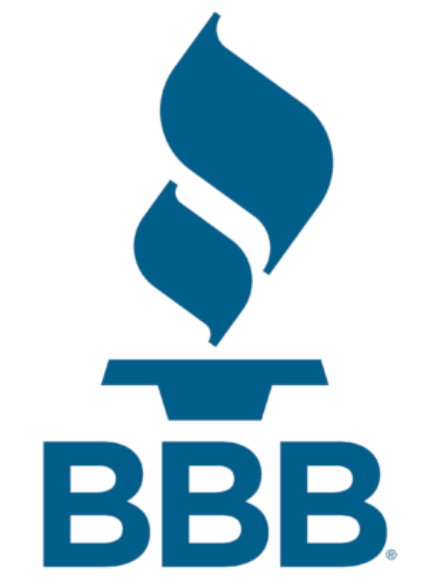 A blue and white logo for the better business bureau