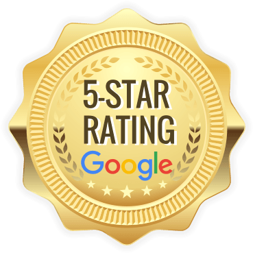 A gold badge that says `` 5 star rating google ''