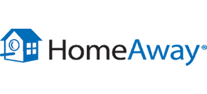 The homeaway logo has a blue house on it.