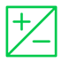 A green square with a plus and minus sign inside of it.