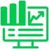 A green icon of a computer monitor with a graph on it.