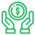 A pair of hands holding a coin with a dollar sign on it.