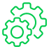 A green gear icon on a white background.