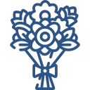 A blue icon of a bouquet of flowers with a bow.