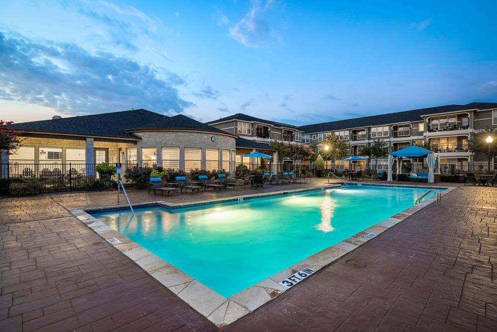 Senior apartment swimming pool at Marquis Rockwall in Rockwall, TX.