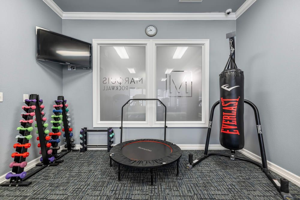Senior living apartment community fitness center for active adults at Marquis Rockwall in Rockwall, TX.