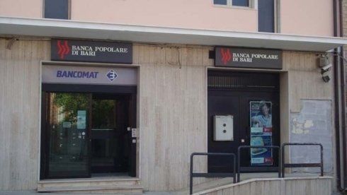 Banca Popolare di Bari bank branch with a Bancomat ATM entrance.