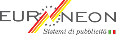 Euroneon Logo per Euroneon: testo con un disegno angolato di linee colorate e un cerchio di stelle. Bandiera italiana.