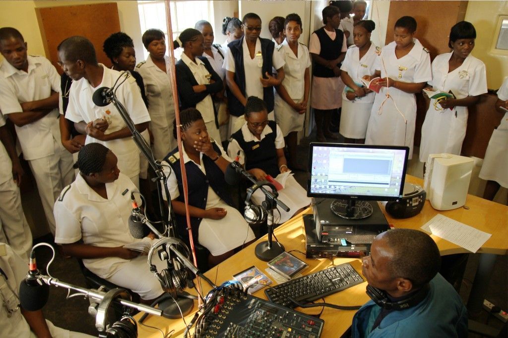 Karanda Mission Hospital has an in-house radio studio that broadcasts music, devotionals, local news, and Bible readings to the wards. Each Friday morning, the nursing students fill the studio to sing and pray over the patients. 