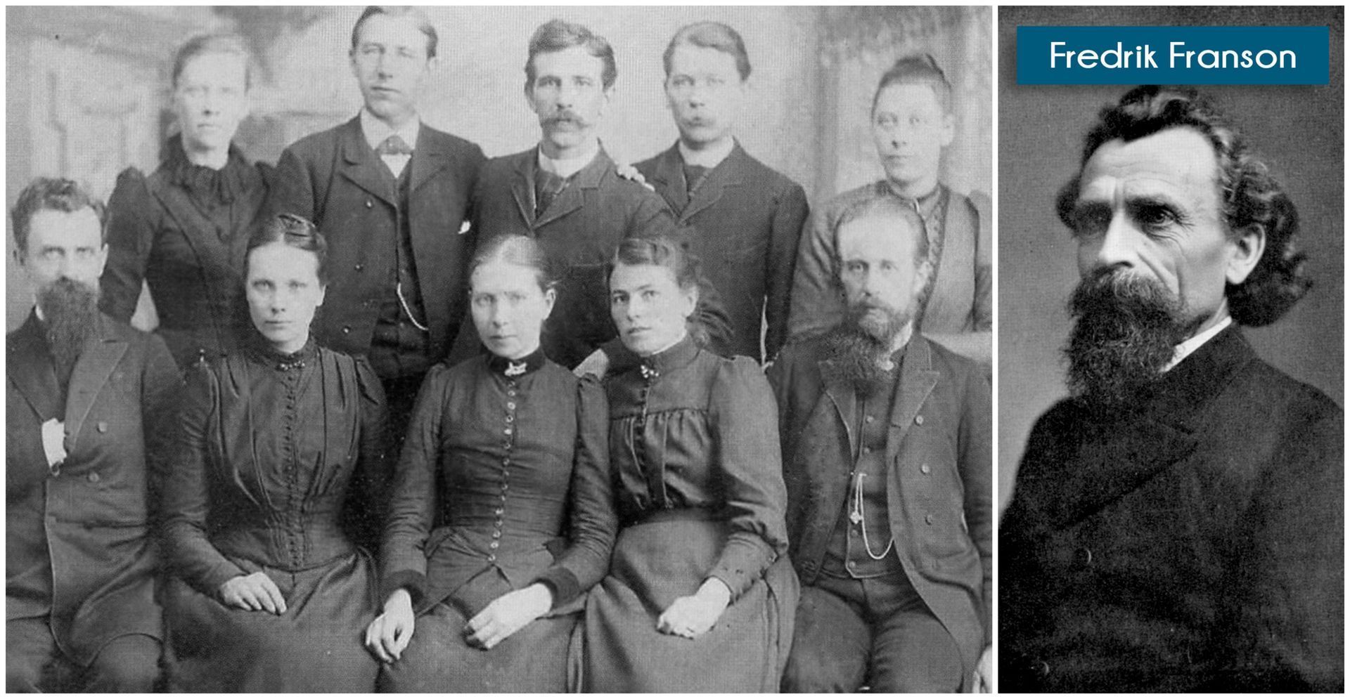 (Left) Fredrik Franson and early missionaries to South Africa. (Right) Fredrik Franson portrait.