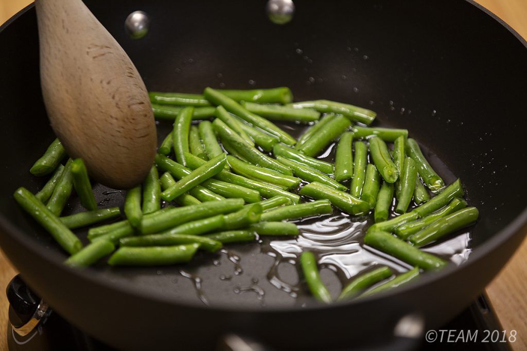 The green beans are stir fried.