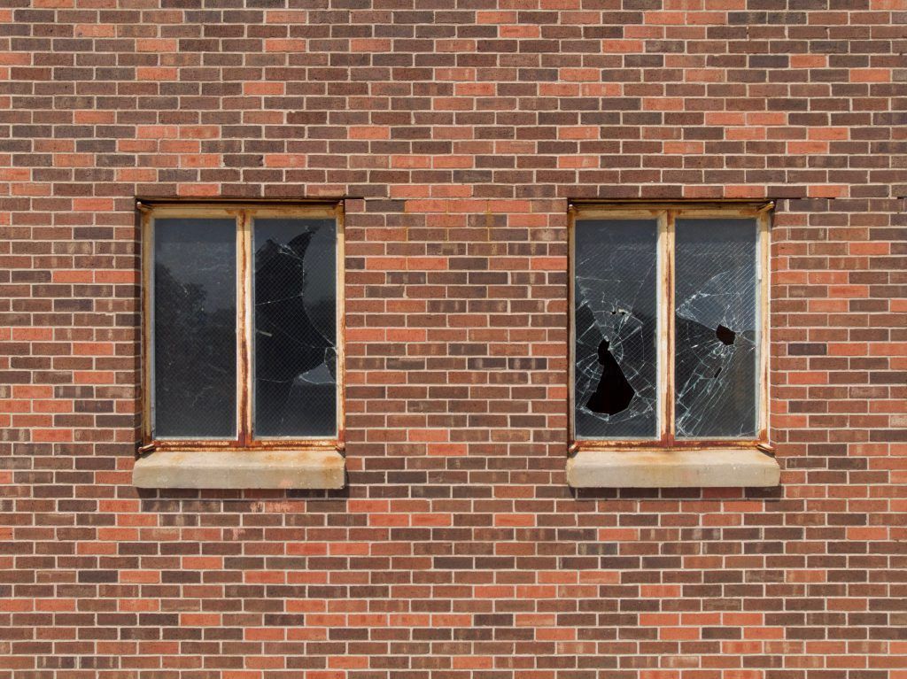 A broken window in a building