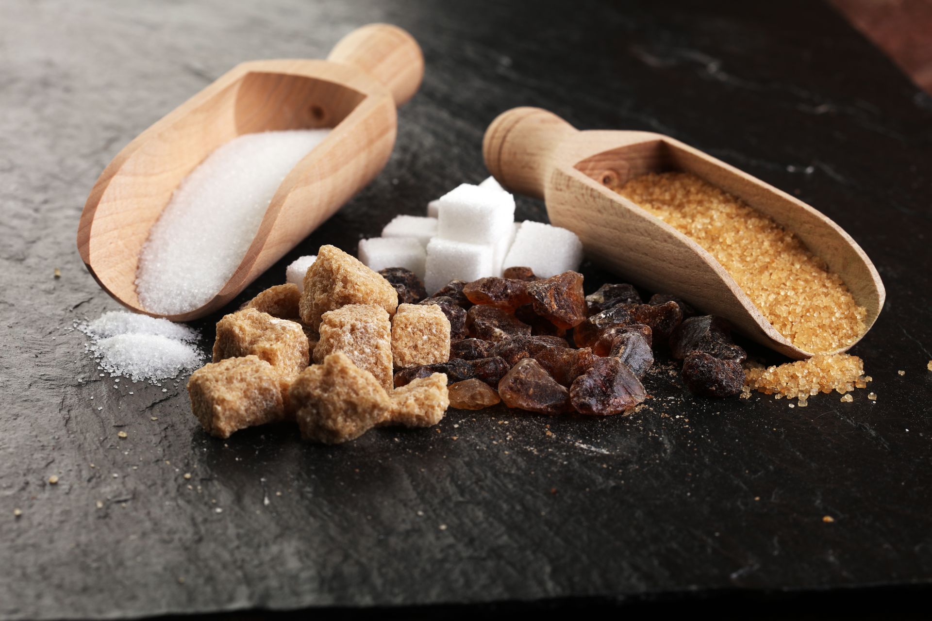 different types of brown sugar on a table