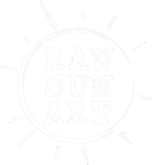 A black and white drawing of a sun with the words `` raw sun rise '' written inside of it.